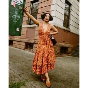 J. Crew Orange Floral Midi Dress